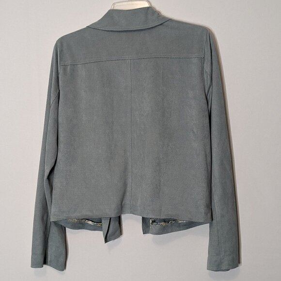 Women's MYSTREE, Blue, Faux Suede Long Sleeved Waterfall Jacket; Size M - Picture 2 of 4